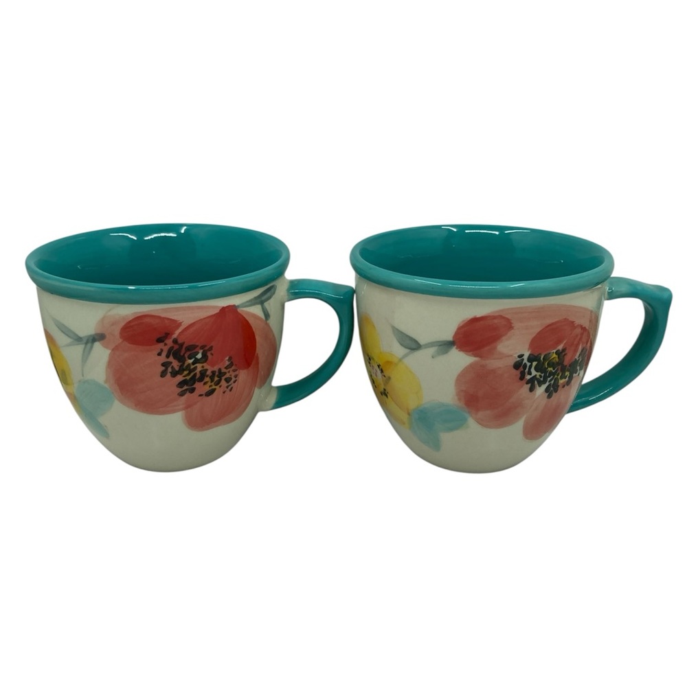 The Pioneer Woman Vintage Flea Market Floral Turquoise Interior Mugs Lot of 2
